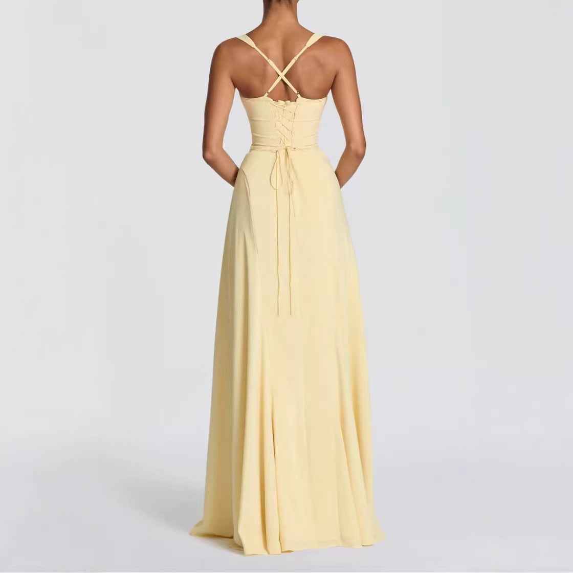 Wide-Strap Knotted Waistline Long Dress