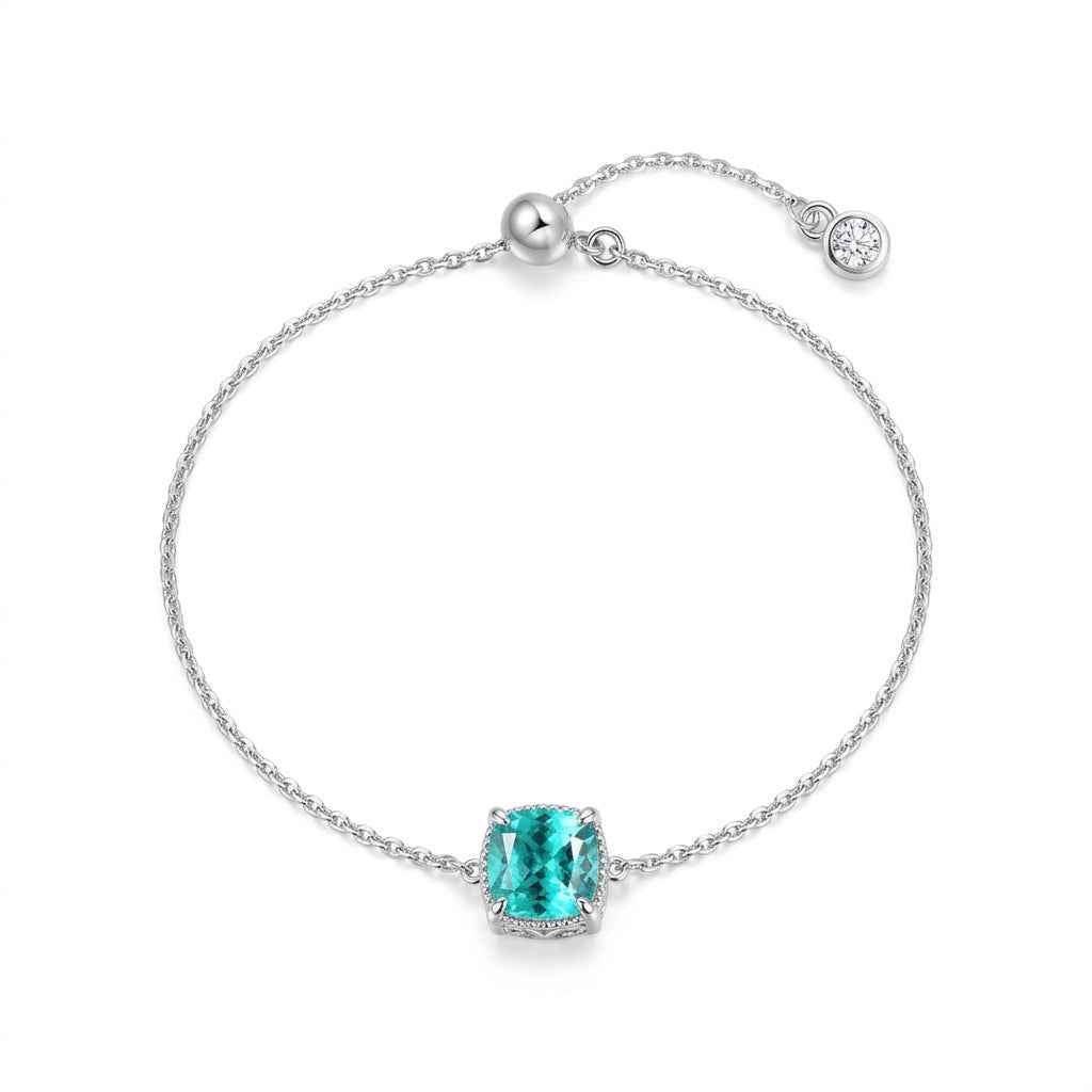 4-Prong Square Candy Jewelry Set, Paraiba Pendant Necklace, High Carbon Diamond Ring, Green Colored Gemstone Bracelet, Princess Cut Square Stud Earrings For Women