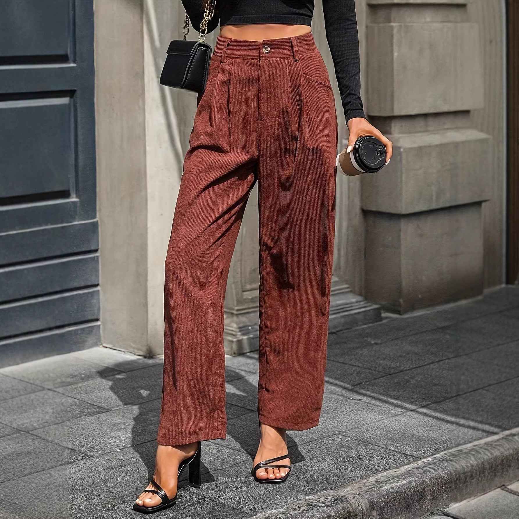 Retro Corduroy Harem Pants — High Waist, Full Length