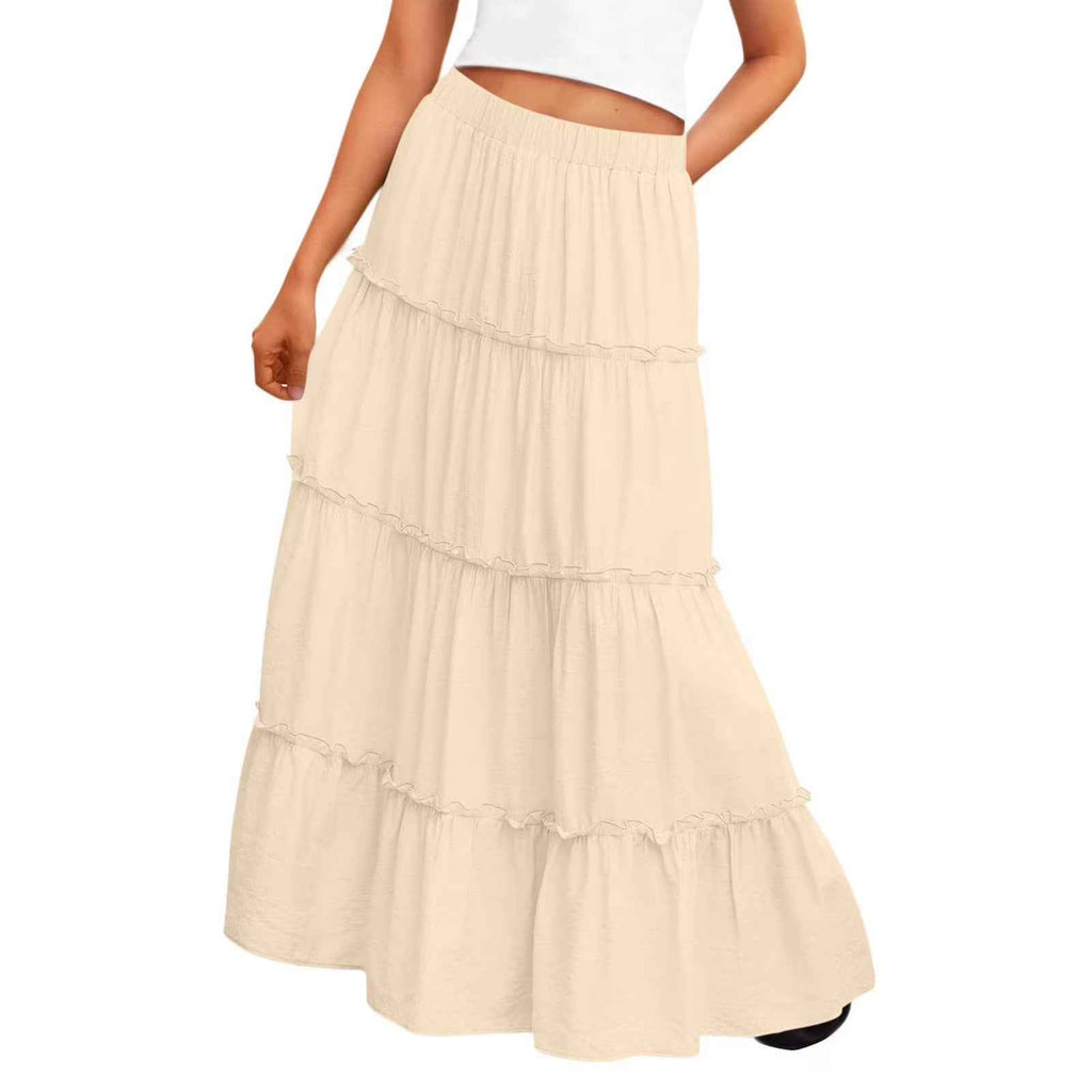 Pleated A-Line Midi Skirt – Lace & Ruffle Detail, Lined