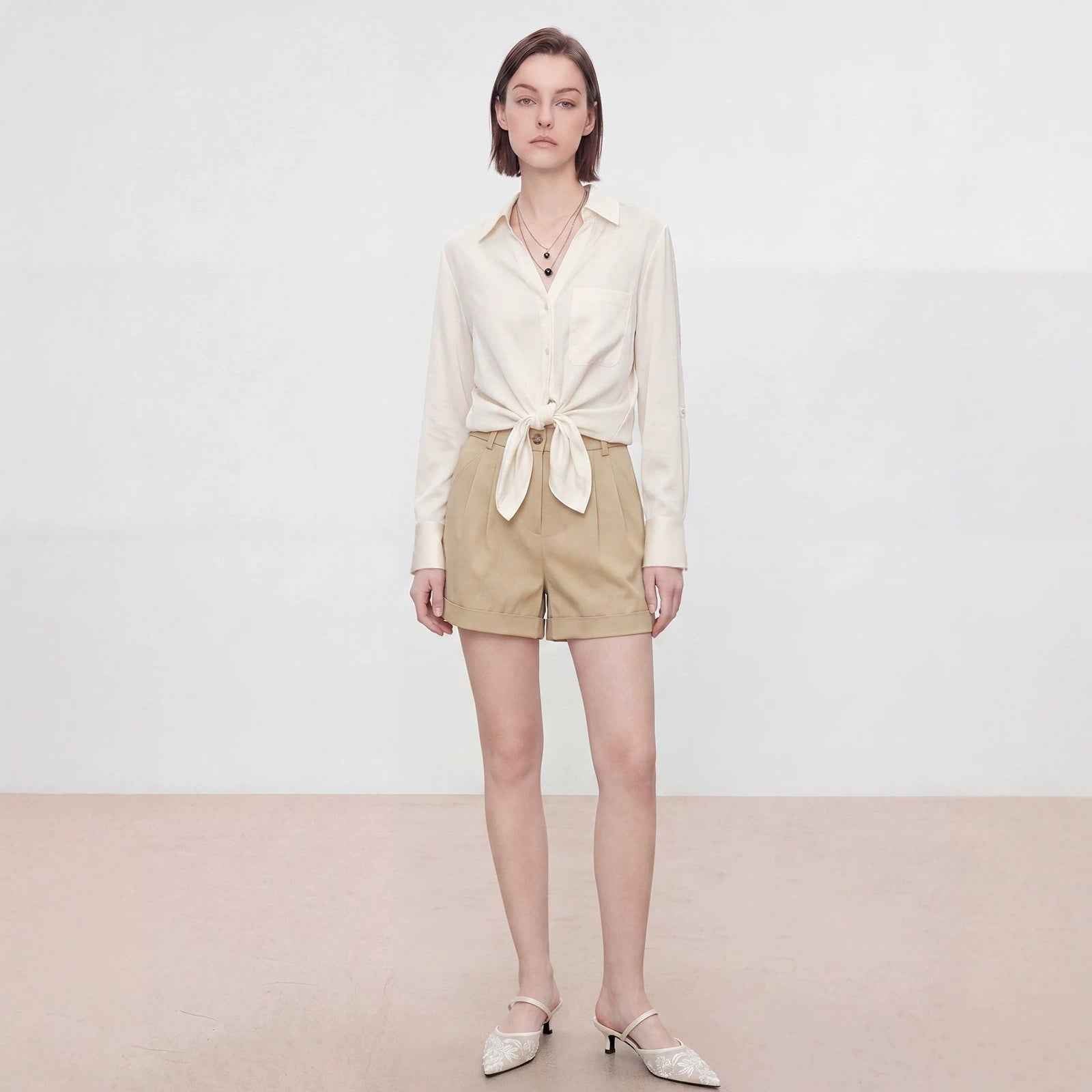 Womens Natural Pure Linen V-Neck Shirt