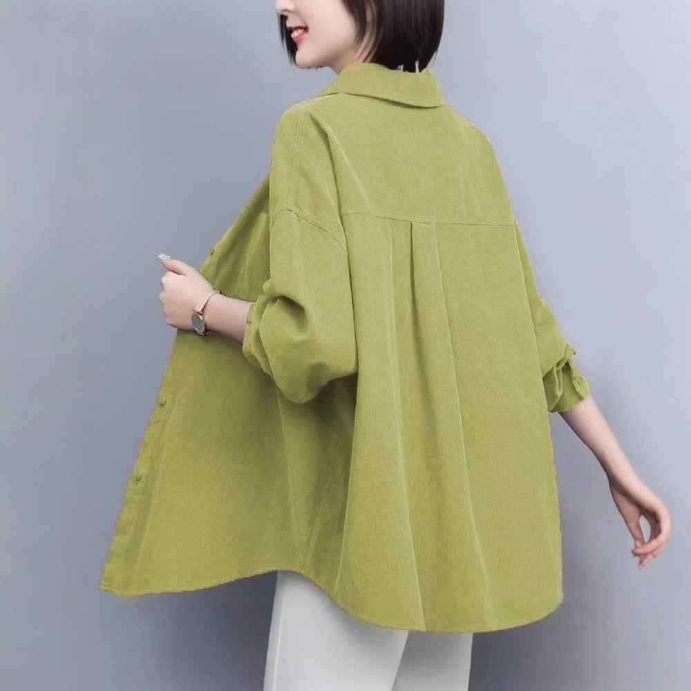 Women's Ruffle Patchwork Long-Sleeve Relaxed Shirt — 3 Colours, M–4XL