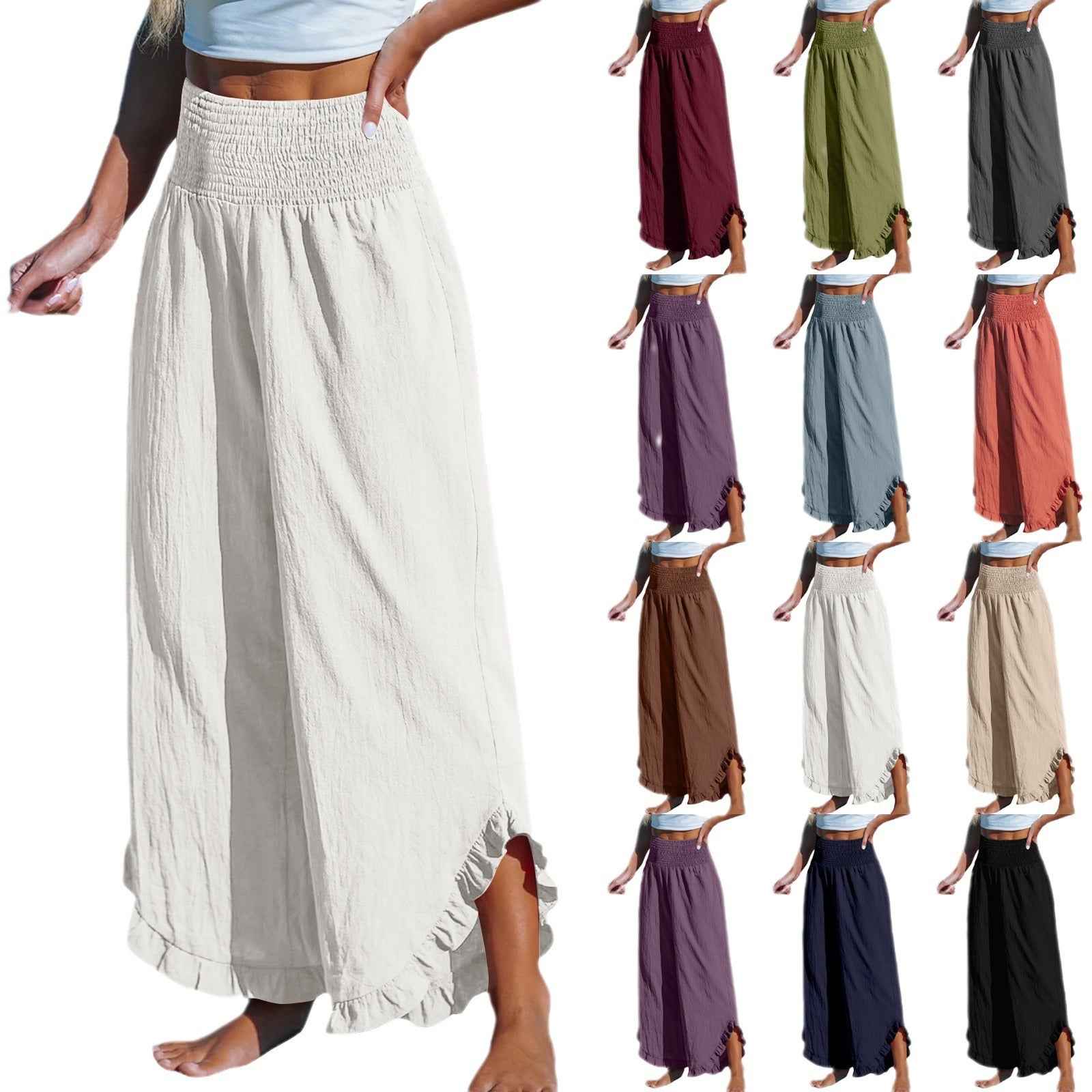 Women's Cotton-Linen Harem Pants – Pleated Asymmetrical Hem