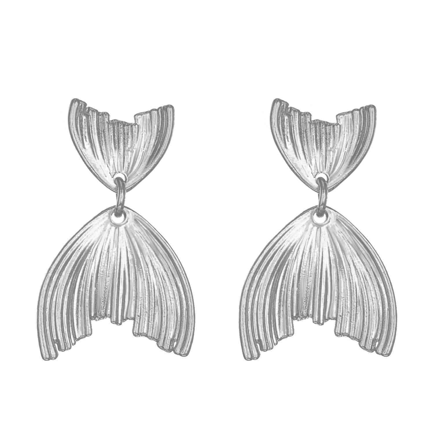 Vintage Geometric Floral Petal Dangle Earrings, Modern Smooth Shiny Metal Folding Craft Fashion Statement Women Ear Jewelry