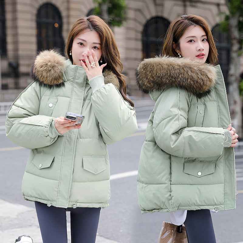 Cotton-padded Coat With A Thickened Large Fur Collar