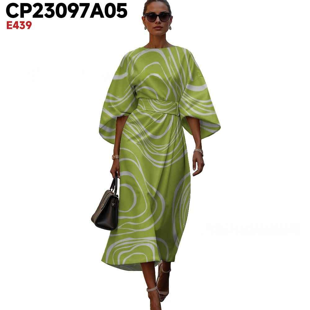 3D Printed High-Waist 3/4-Sleeve Dress — Casual, 6 Styles