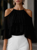Summer Stylish And Elegant Versatile Off-shoulder Ruffled Chiffon Blouse
