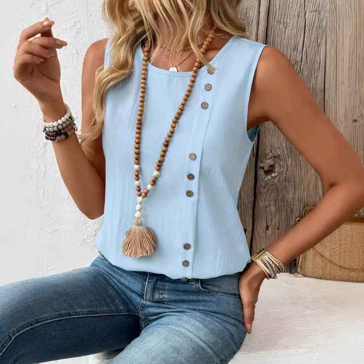 Round-Neck Loose Cotton Tank Top — White