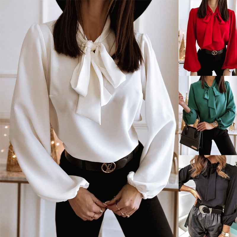 Womens Solid-Color Professional Stitched Collar Shirt