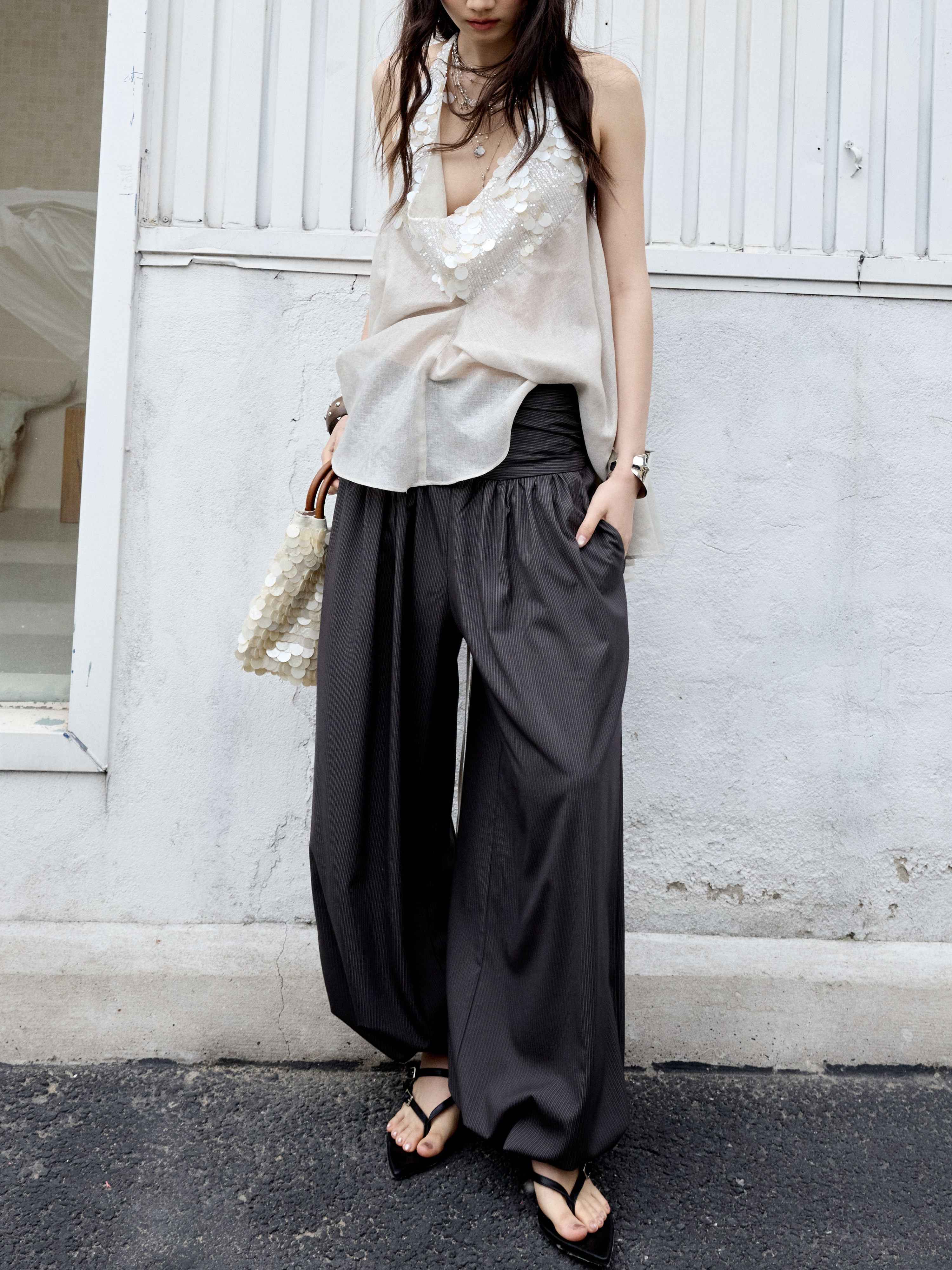 Women's High-Waist Retro Striped Harem Pants — Gray, S–L
