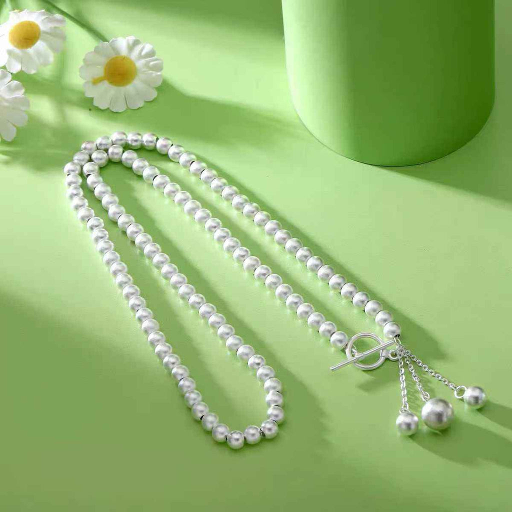 925 Sterling Silver Beaded Tassel Necklace – Minimalist OT Clasp Women’s Jewelry