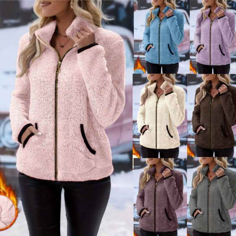 Women's Plush Fleece Zip-Up Hoodie Jacket