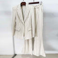 Pinstripe Brushed Suit Jacket & Pants Set — Street-Chic Two-Piece