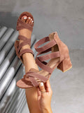 Square-Heel Open-Toe Sandals with Side Cutouts