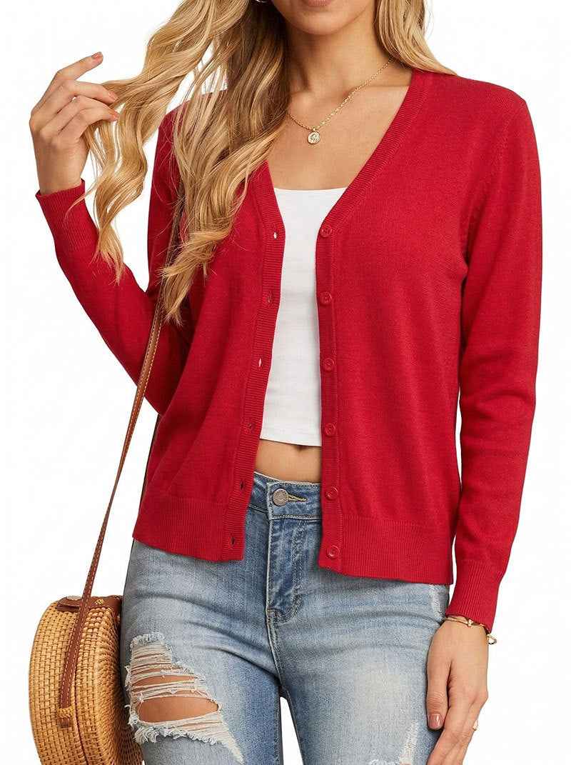 V-Neck Knit Cardigan | Women's Button-Up Long Sleeve Sweater