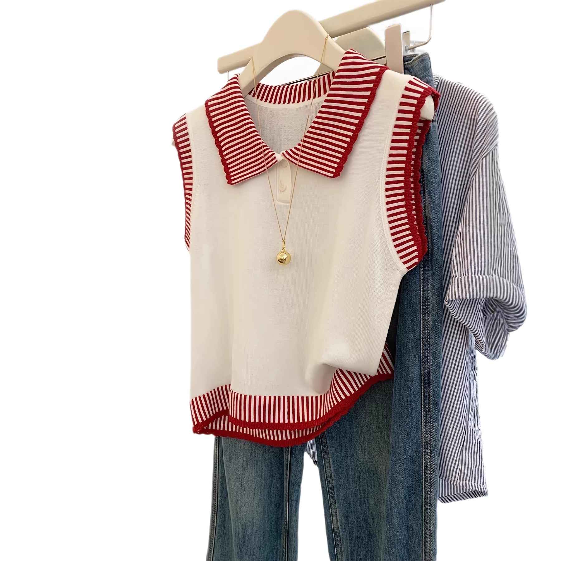 Colour Block Striped Knit Vest – Oversized Viscose Top