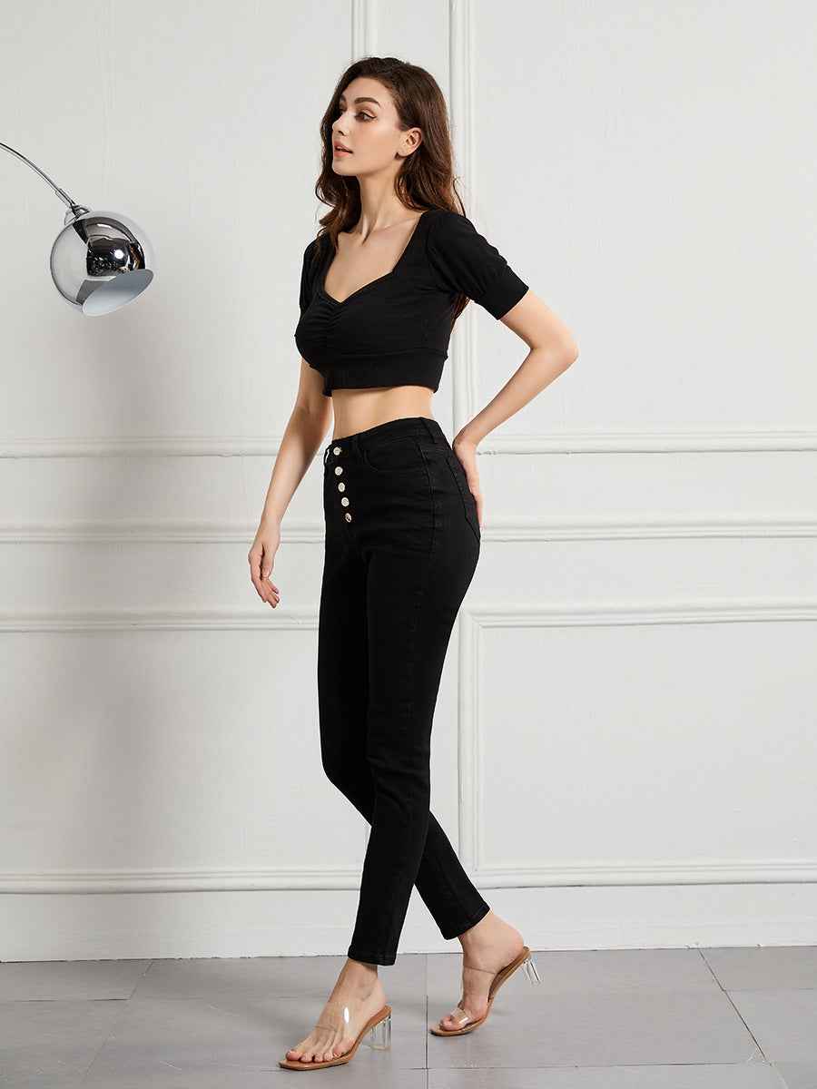 Women's High-Waist Slim-Fit Stretch Jeans — Enzyme Washed