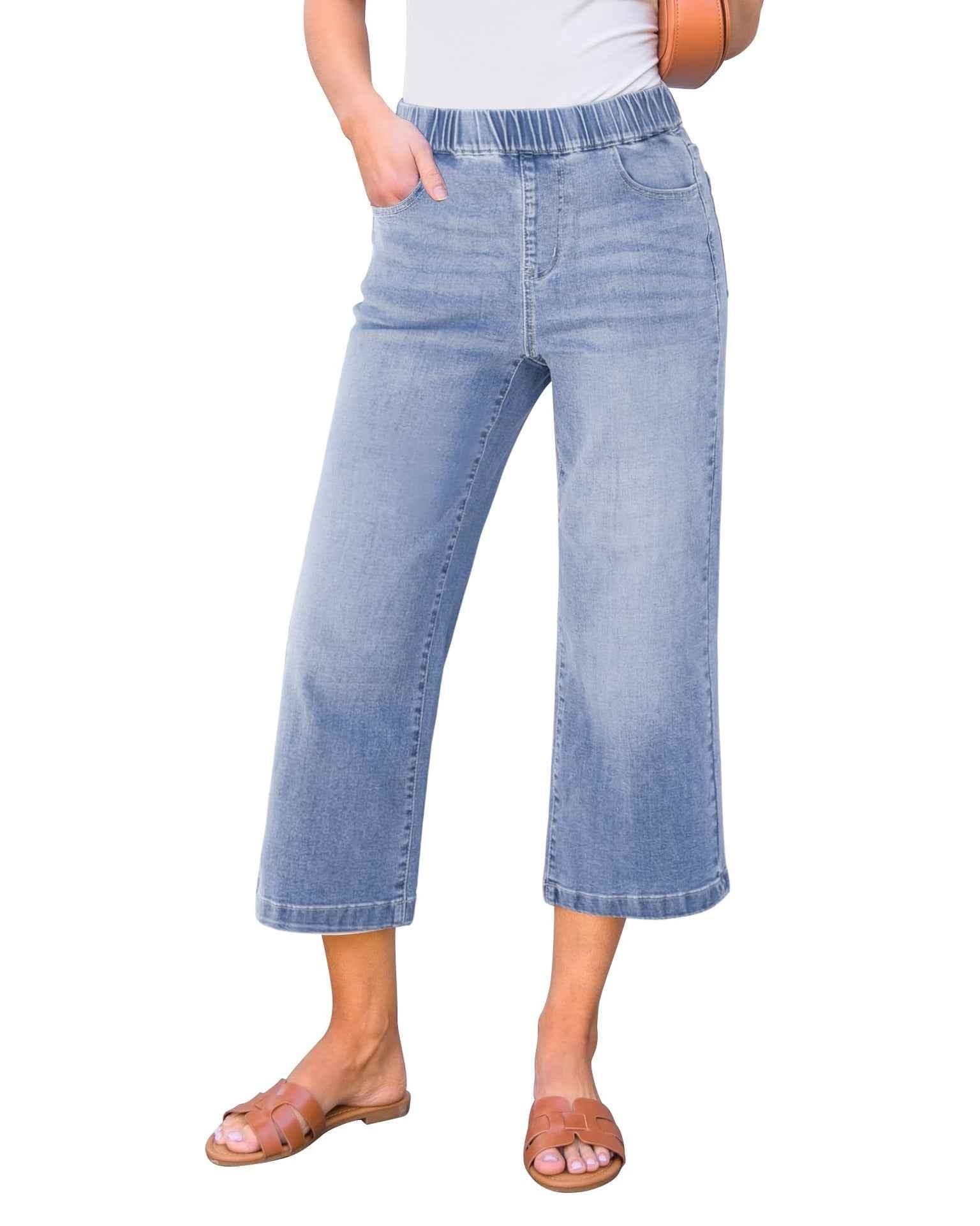 Women's High-Waist Straight-Leg Patchwork Cotton Denim Jeans