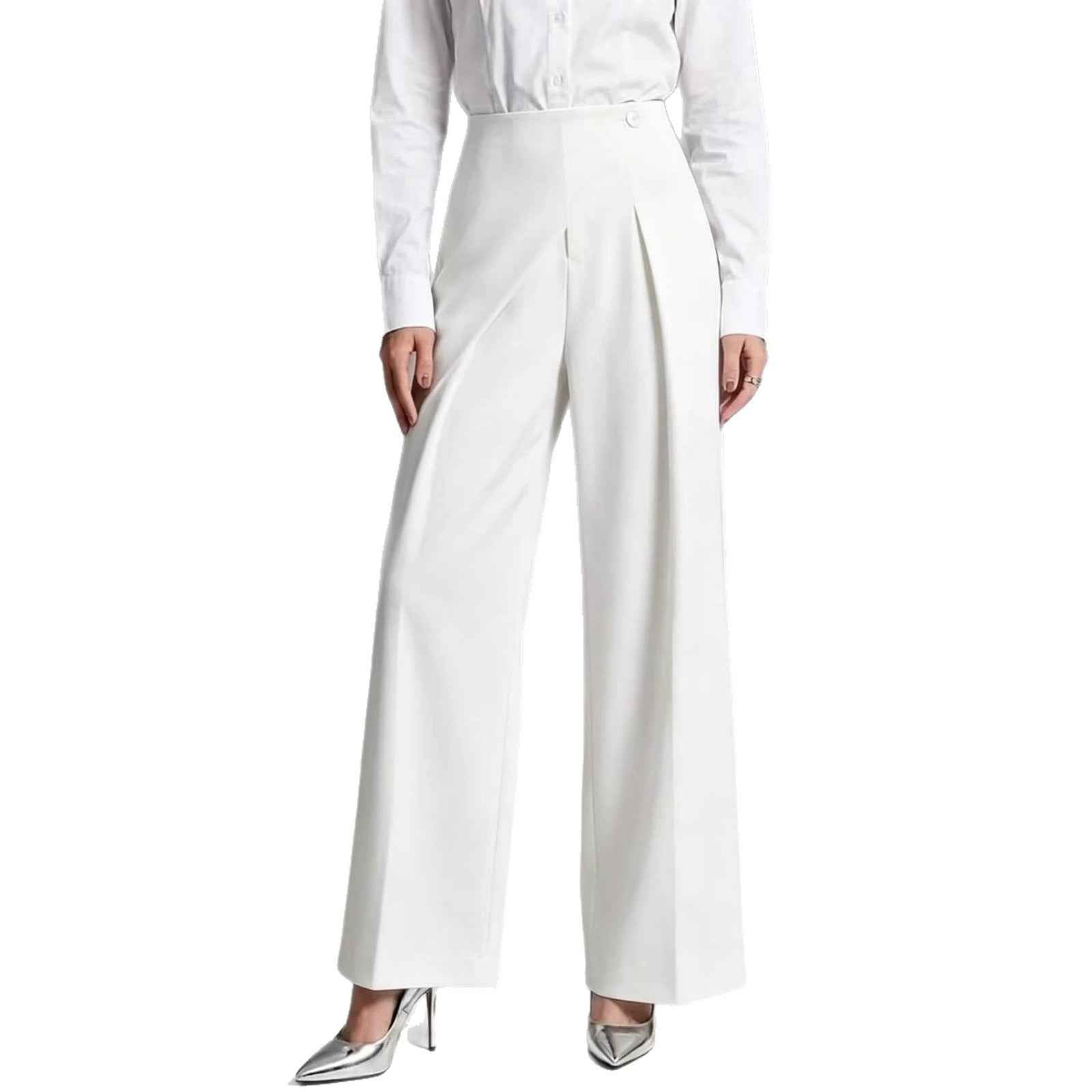 Women's High-Waist Straight-Leg Suit Trousers — Asymmetric Patchwork