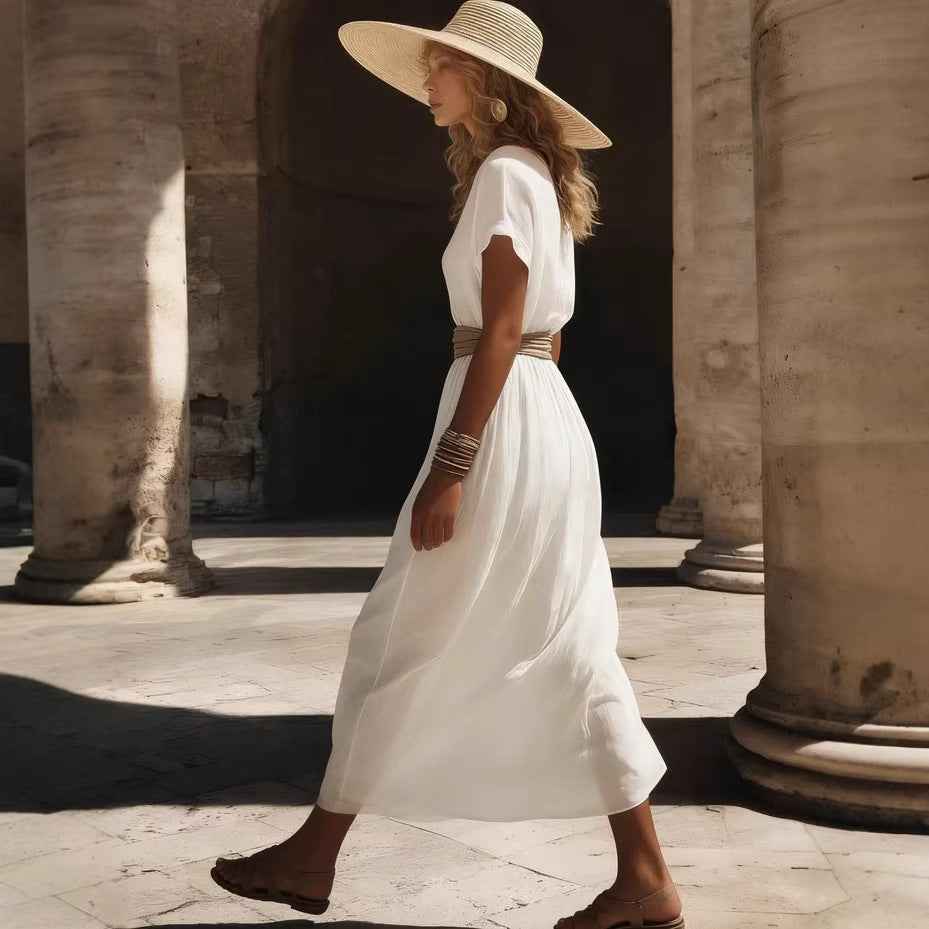 Asymmetric Short-Sleeve Dress for Women – Relaxed Fit
