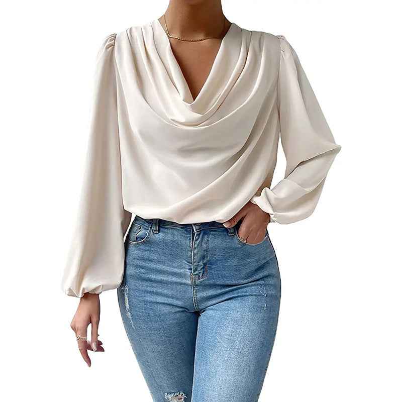 Chiffon Balloon-Sleeve Top — Ruffle Trim Pullover