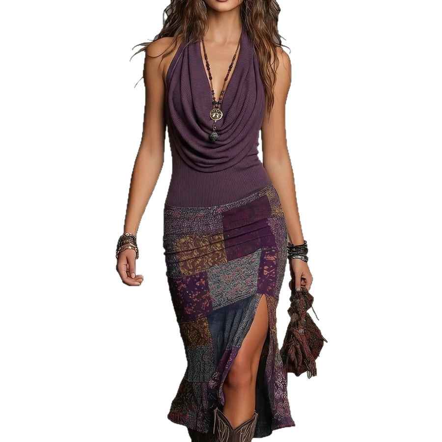 Women's Draped Neck Sleeveless Midi Dress