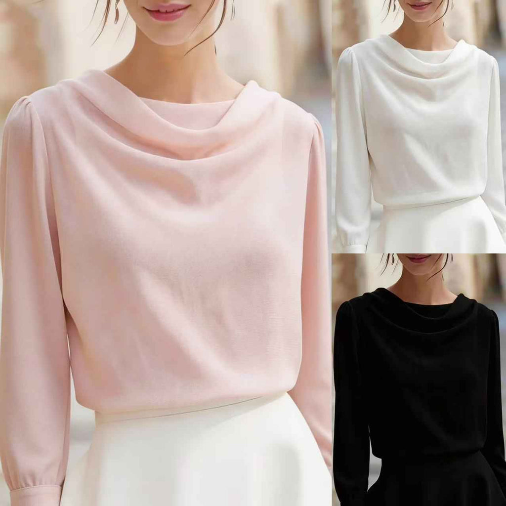 European And American-style Solid-color Long-sleeved Chiffon Blouse