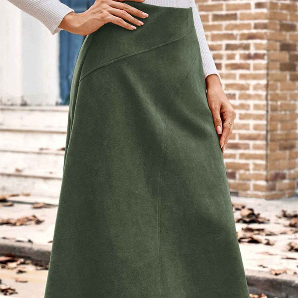 Women's High-Waisted Pleated Suede Pencil Skirt