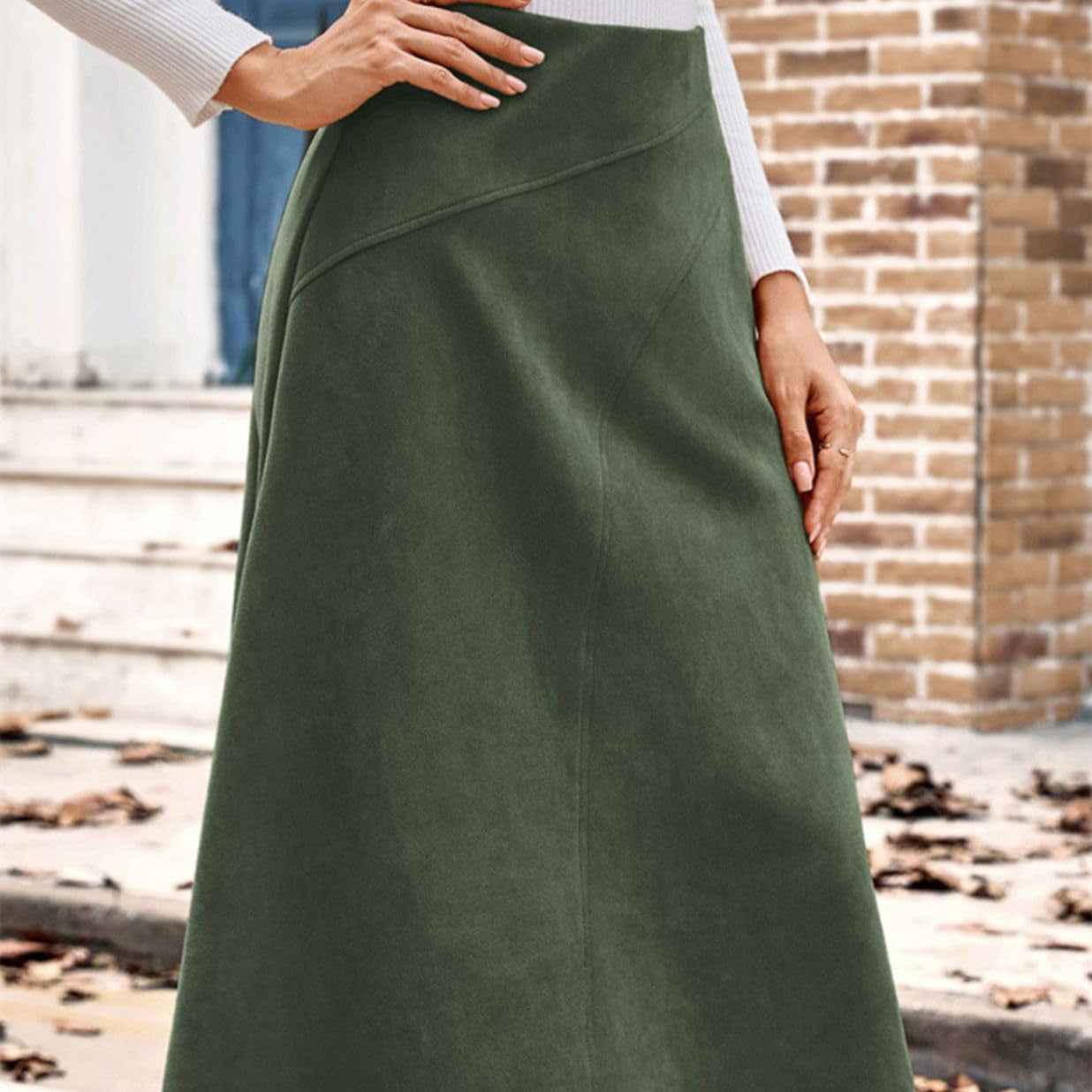 Women's High-Waisted Pleated Suede Pencil Skirt