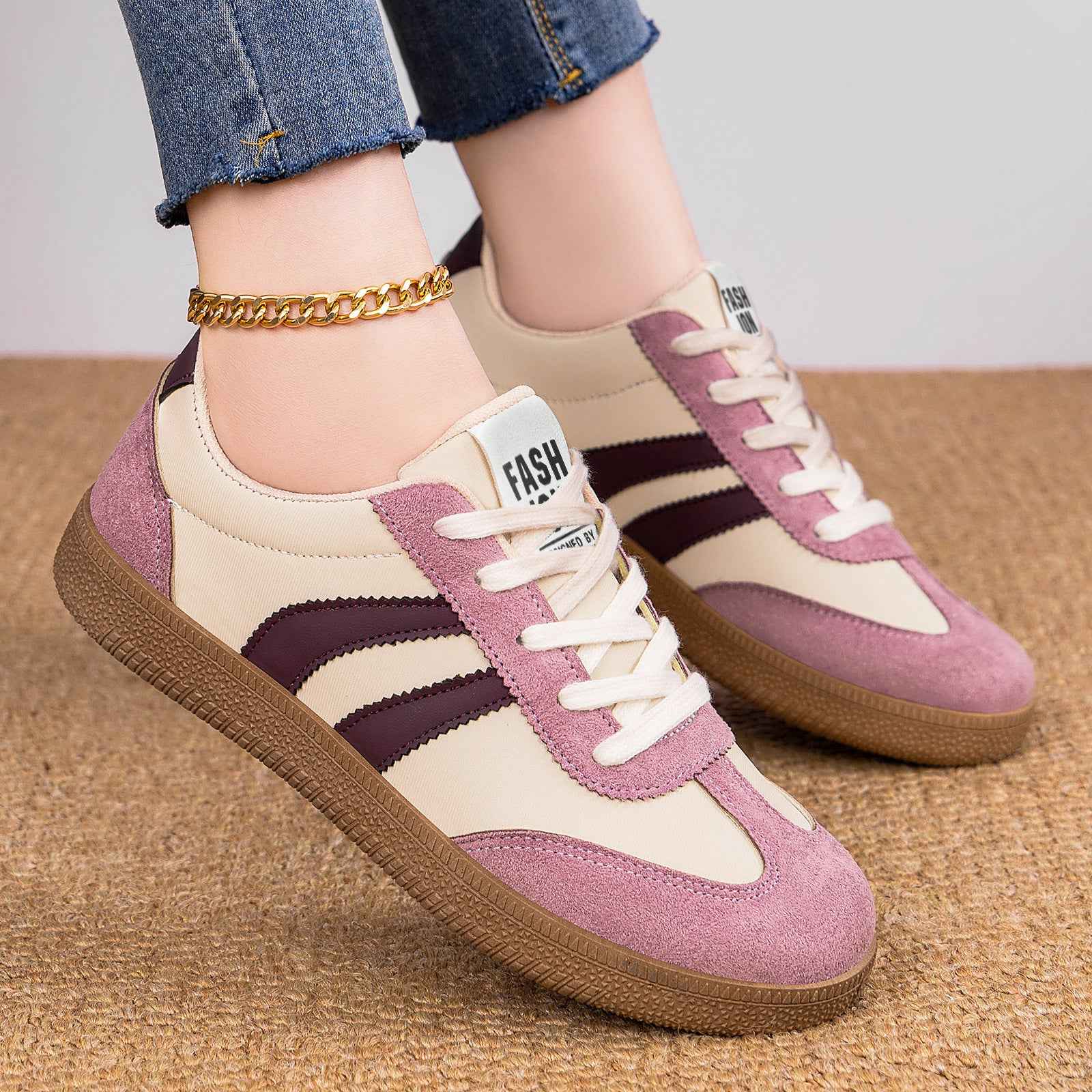 Color-Block Low-Cut Casual Sneakers – All-Season