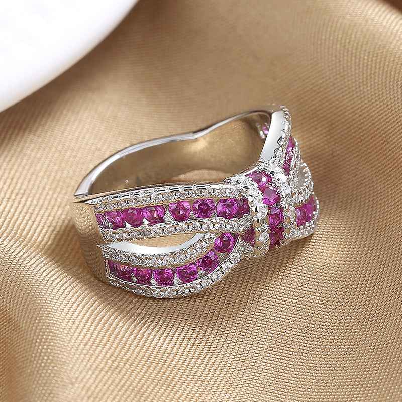 Elegant Bow-Knot Red Zircon Ring For Women