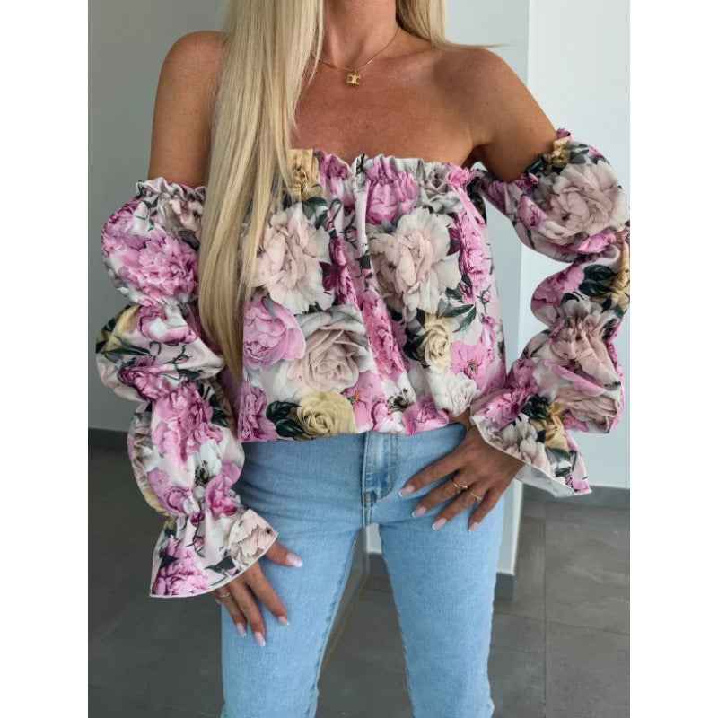 Floral Puff Sleeve Top | Waist-Cinching Long Sleeve Blouse