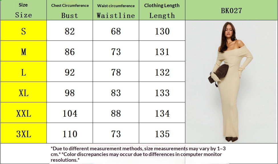 Women's Off-Shoulder Slim-Fit Maxi Dress - size chart