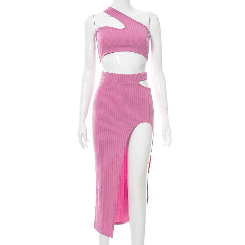 Women's Ribbed Sleeveless Top & Slit Midi Skirt Set