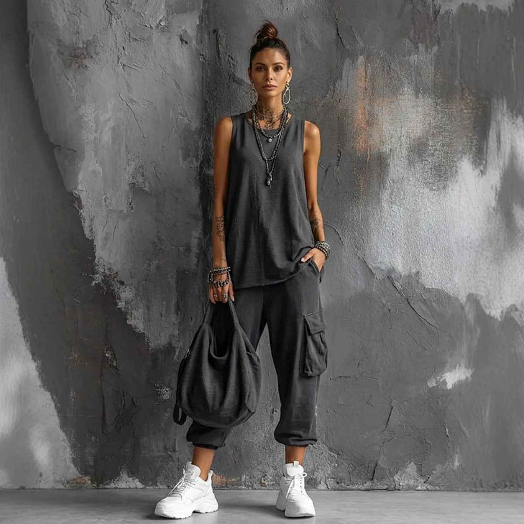 Sleeveless Top Ankle-Fit Pants Set