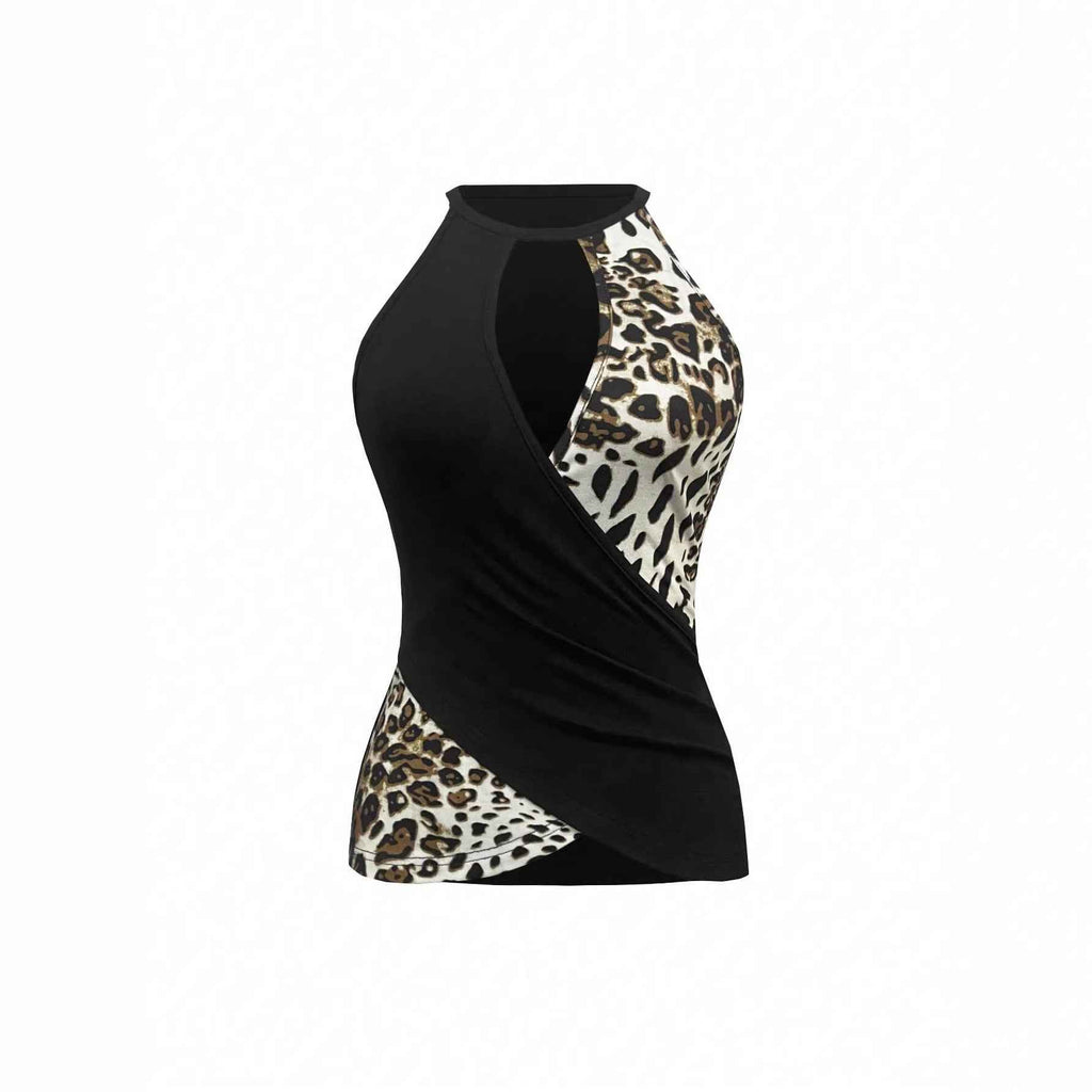 European And American-style Leopard-print Patchwork Halter Vest