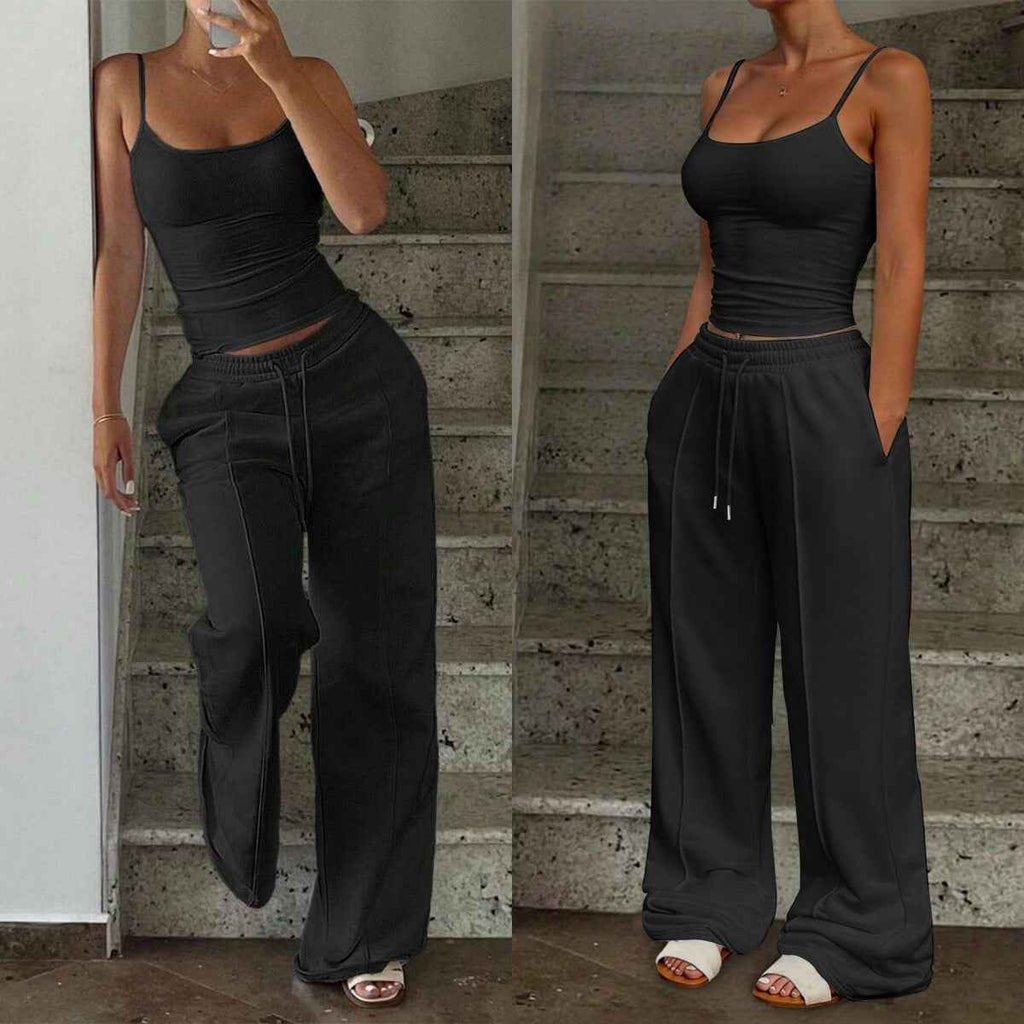 Summer New Casual Resort Camisole Vest And Sports Pants Set