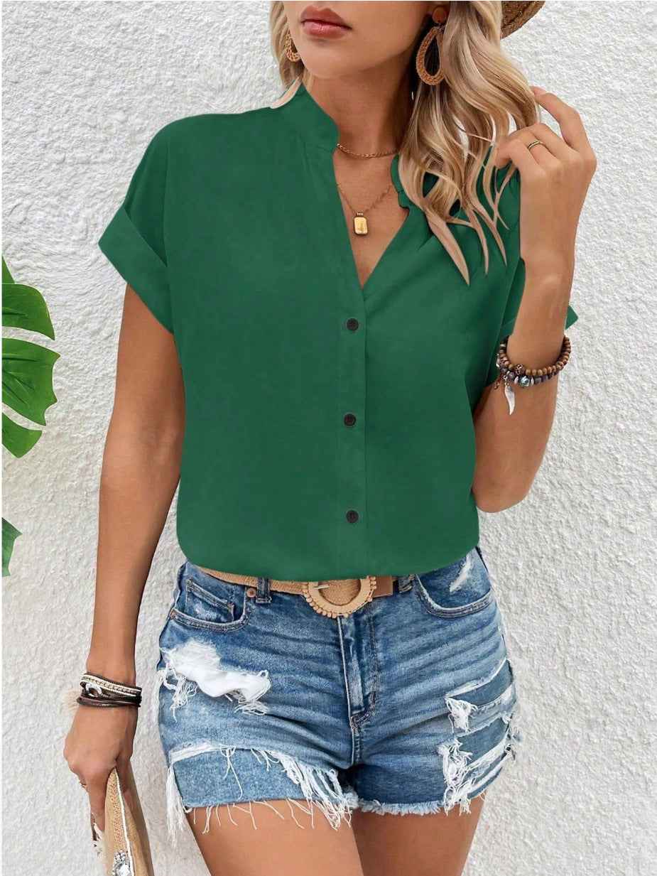 Women's V-Neck Batwing Sleeve Top – Elegant Casual Blouse