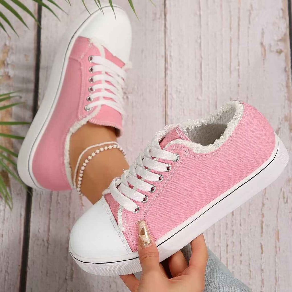 Canvas Lace-Up Flat Trainers