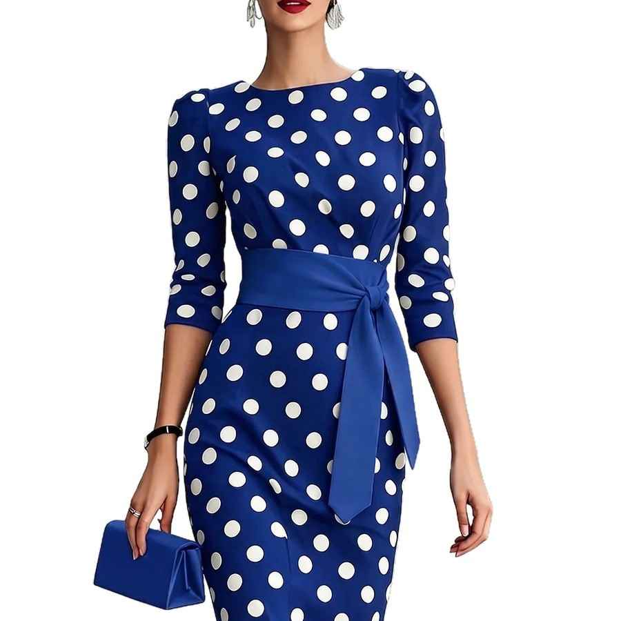 Polka Dot Cross-Tie Knit Bodycon Midi Dress
