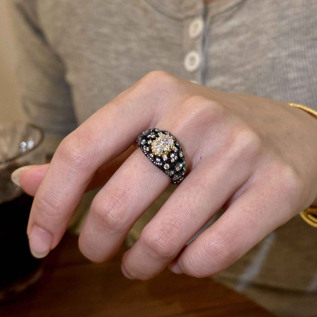 S925 sterling silver plated with black gold luxury diamond ring