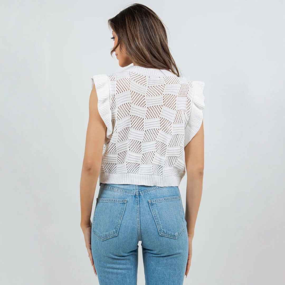 Womens Knitted Vest Hollow-Out Short Sleeveless Sweater