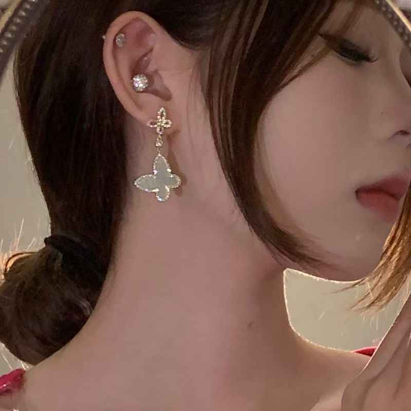 Delicate White Shell Butterfly Studs, Elegant Light Luxury Daily Wear Ear Ornaments