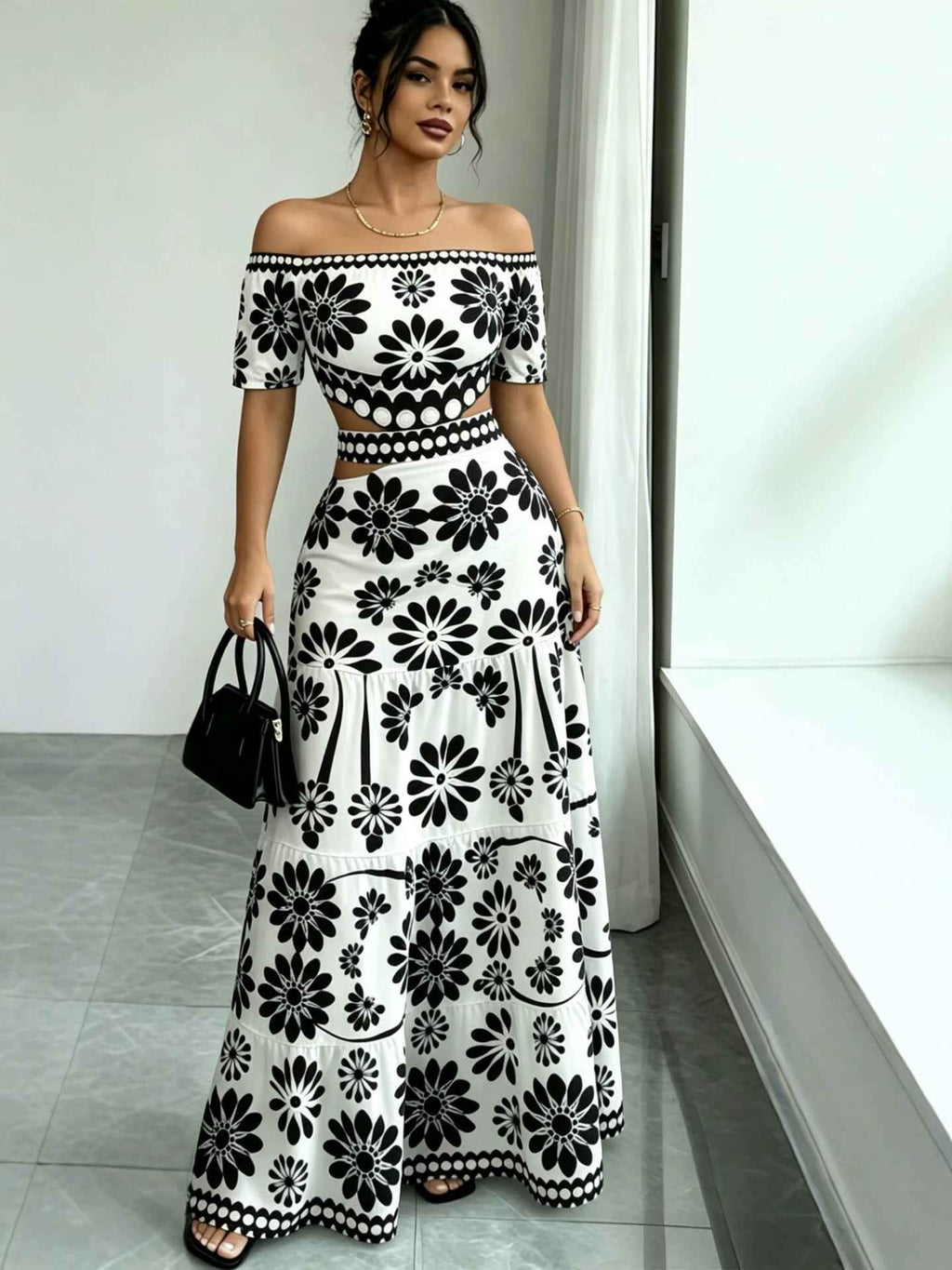 Women's Off-Shoulder Floral Sleeve A-Line Dress — 4 Colours, S–2XL