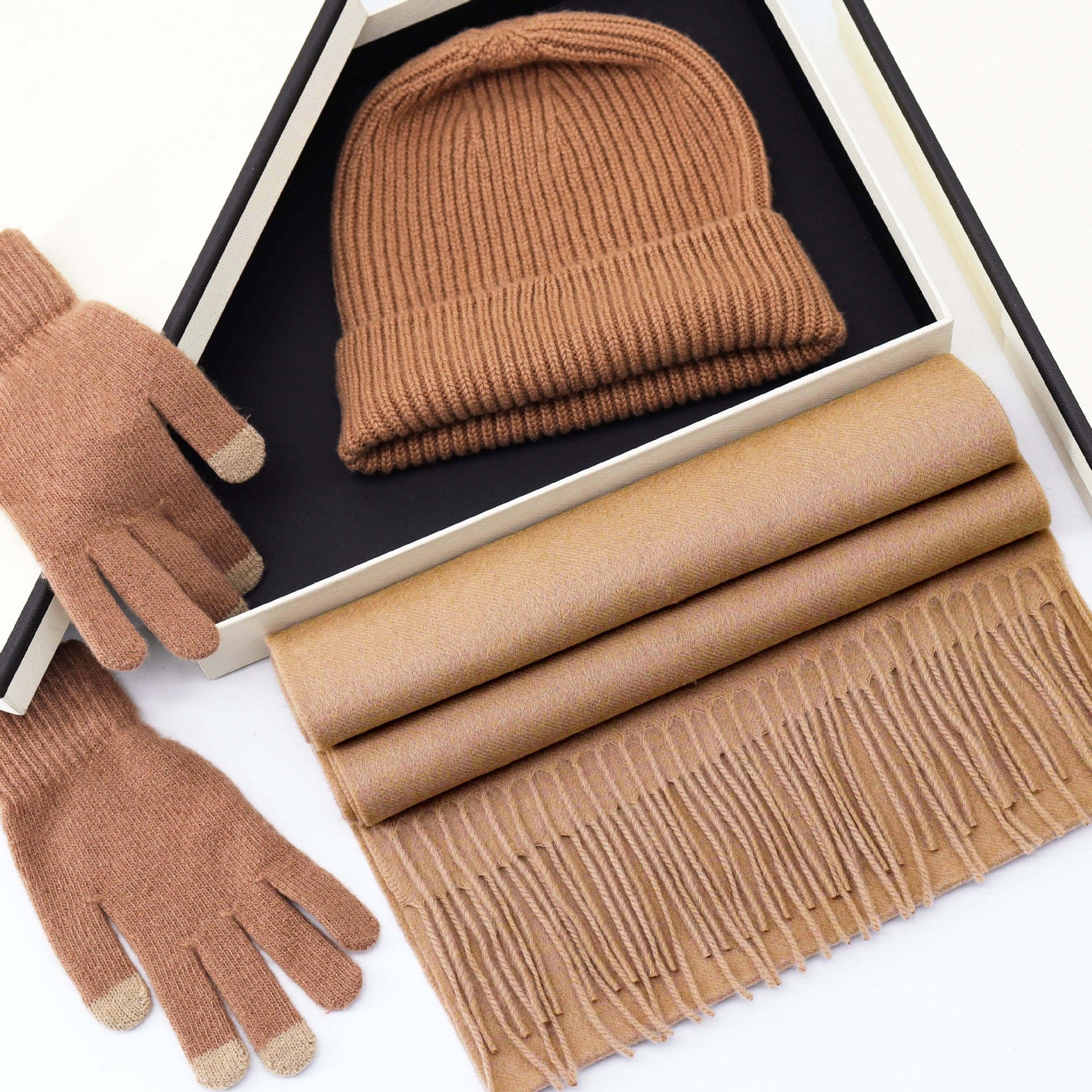 Wool Tassel 3-Piece Winter Gift Set — Hat, Scarf & Gloves