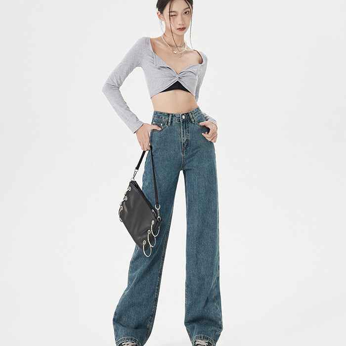 Women's Slim Straight-Leg Jeans – Korean Style Denim