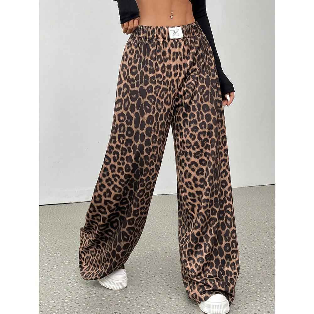 Leopard Print High-Waist Wide-Leg Pants — Loose Fit, Wrinkle-Resistant