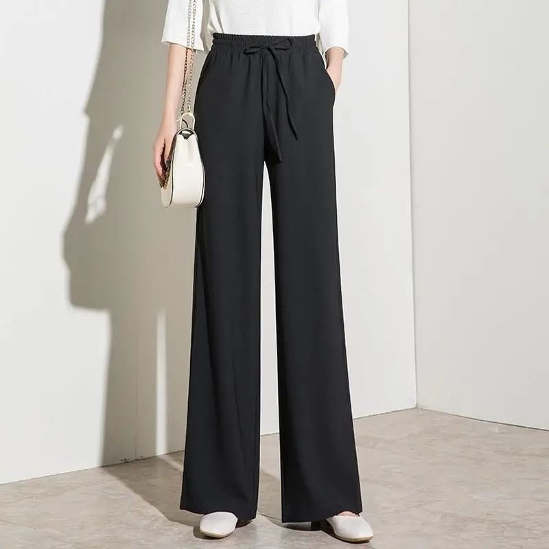 Wool Blend Ultra-Low Waist Asymmetric Wide-Leg Pants