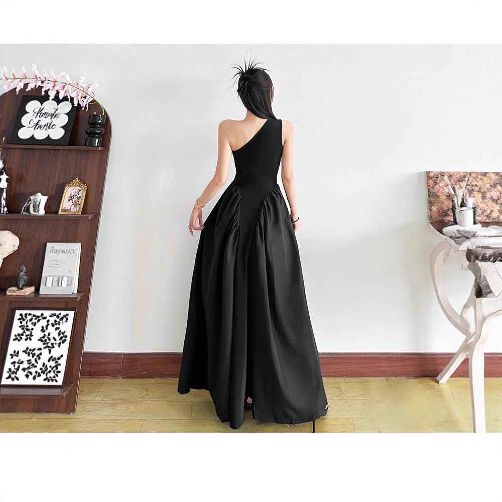 Patchwork A-Line Maxi Dress — High Waist, Sleeveless Strap, Minimalist
