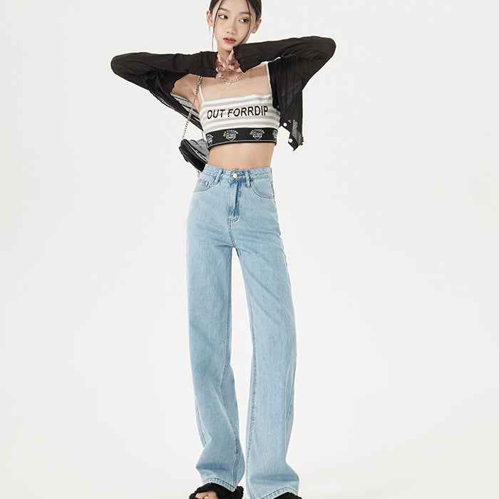 Women's Slim Straight-Leg Jeans – Korean Style Denim